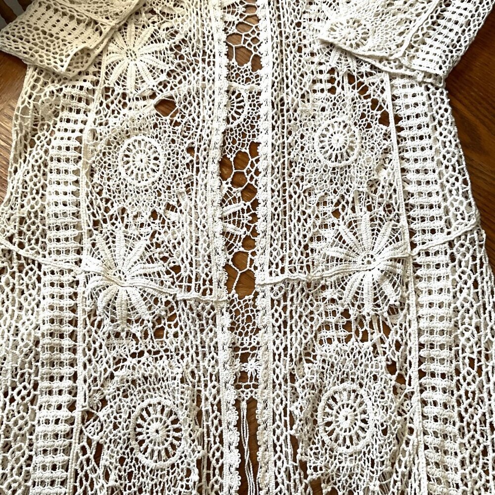 CATO CROCHET FLORAL  LACE FRINGE BOHO OPEN FRONT CARDIGAN - Picture 11 of 16